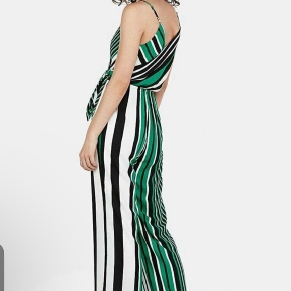 Express Jumpsuit Green Black White Striped Size: S (Short) - Picture 7 of 7
